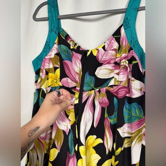 Vintage Faith Resortwear Beaded Tropical Blue Yellow Pink Dress - Picture 8 of 9